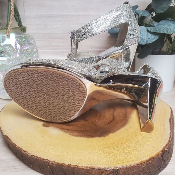 Michael Kors Heels Berkley T-Strap Shine Crinkled Python Zipper Women's Size 9 * - Picture 6 of 7